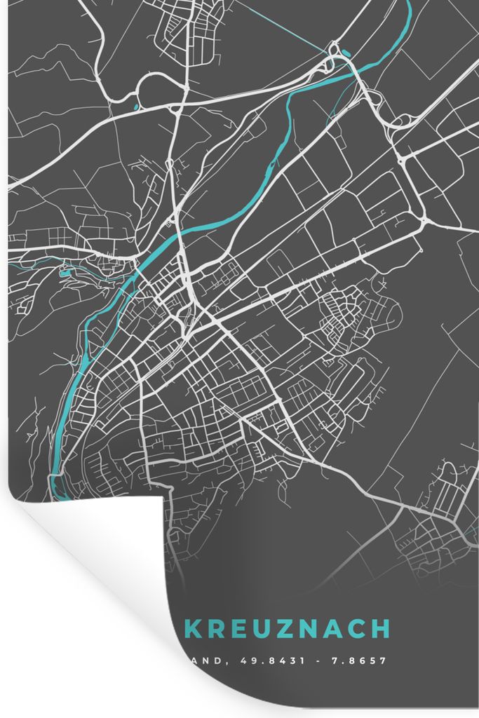 MuchoWow Wandtattoo Wandsticker Wandaufkleber Bad Kreuznach - Stadtplan - Blau - Karte - Deutschland 20x30 cm Selbstklebend und Repositionierbar ...