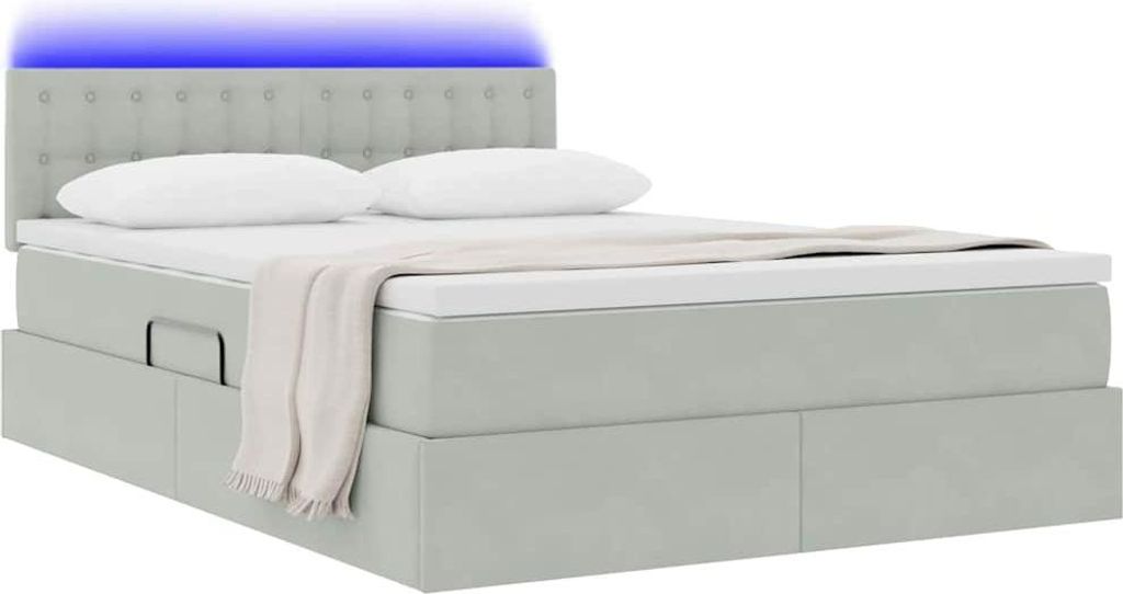 Eleganter Möbel Bett mit Stauraum und LED Hellgrau 140 x 200cm Samt - CJG587748 - Klassische BettenJugendbett Tagesbett