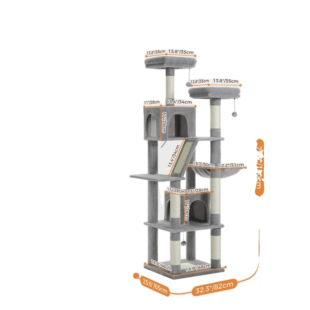 Albero per gatti a più piani, altezza 180 cm, 6 tiragraffi, AMT0239GY, XL