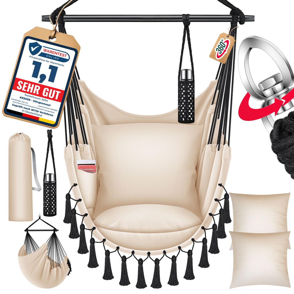 KESSER® Hängesessel mit 2 Kissen Getränkehalter & Produktbild 