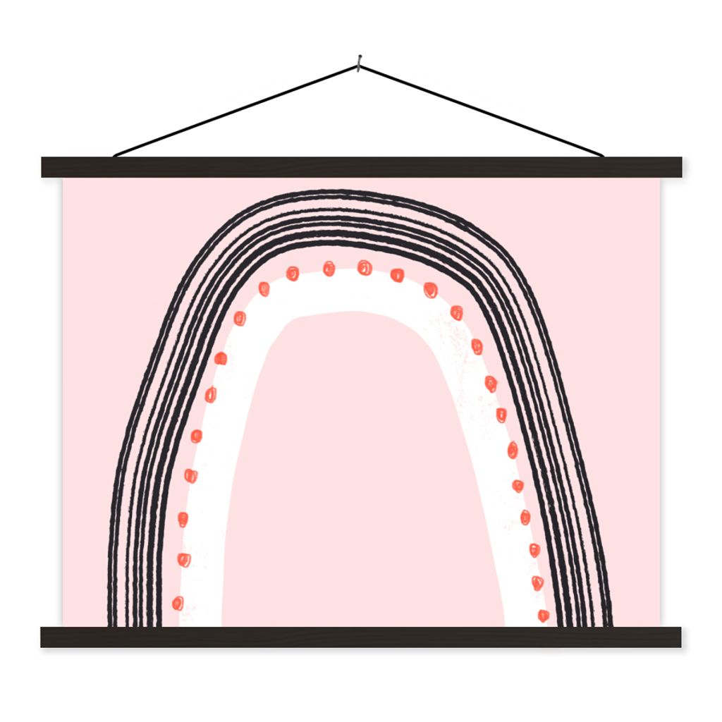 MuchoWow Textilposter Regenbogen - Minimalismus - Rosa 120x90 cm mit schwarzem Rahmen - Aufhänger für Poster