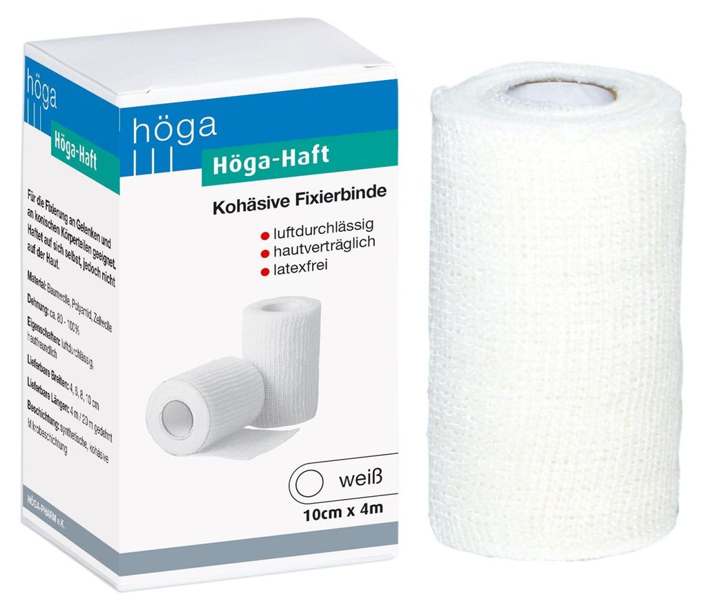 Höga Haft, kohäsive (selbsthaftende), elastische Fixierbinde - 10 cm x 4 m gedehnt, 3er-Pack.