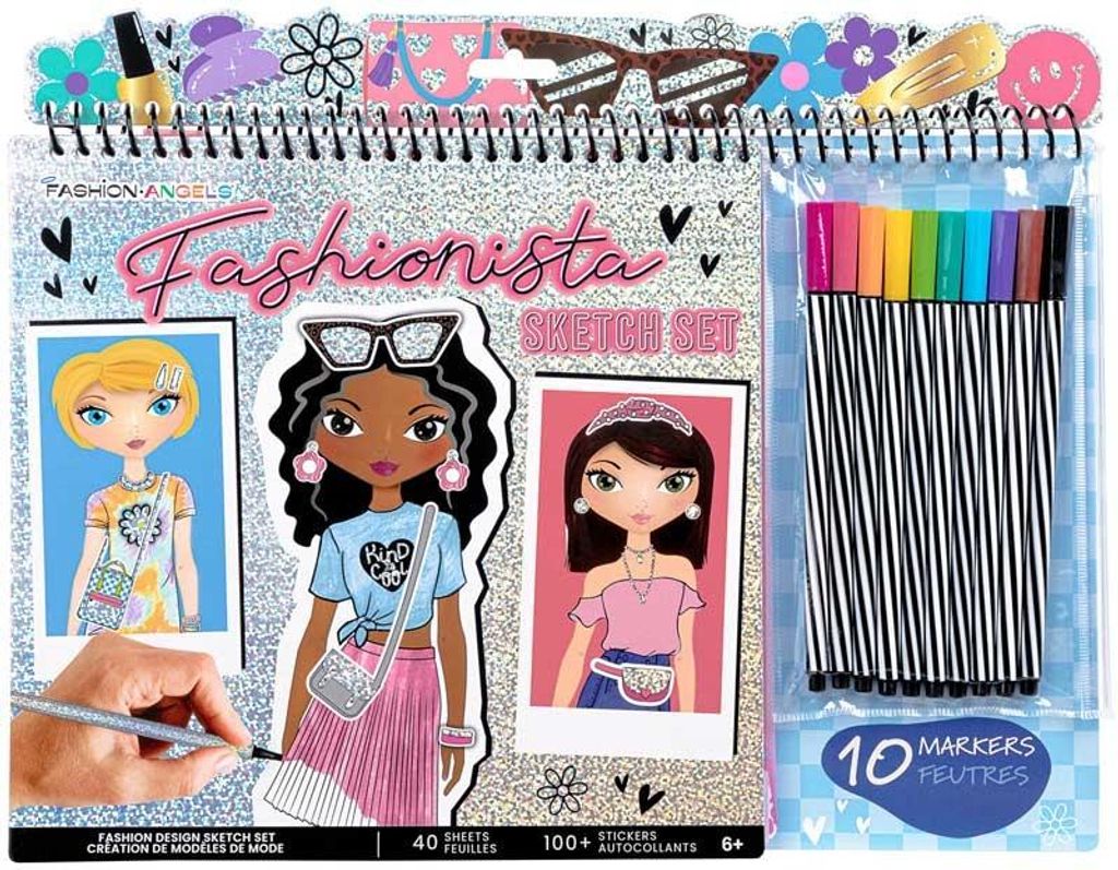 Fashion Angels Mode Skizzenbuch mit Filzstiften und Stickern für Kinder