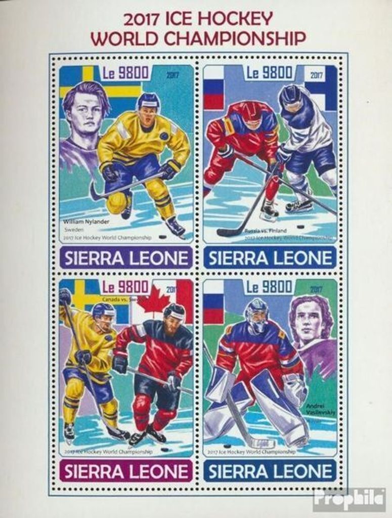 Briefmarken Sierra Leone 2017 Mi 9015-9018 Kleinbogen (kompl. Ausg.) postfrisch Eishockey