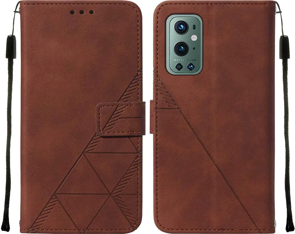 Custodia OnePlus 9 Pro Marrone in Pelle Flip: Portafoglio e Goffratura