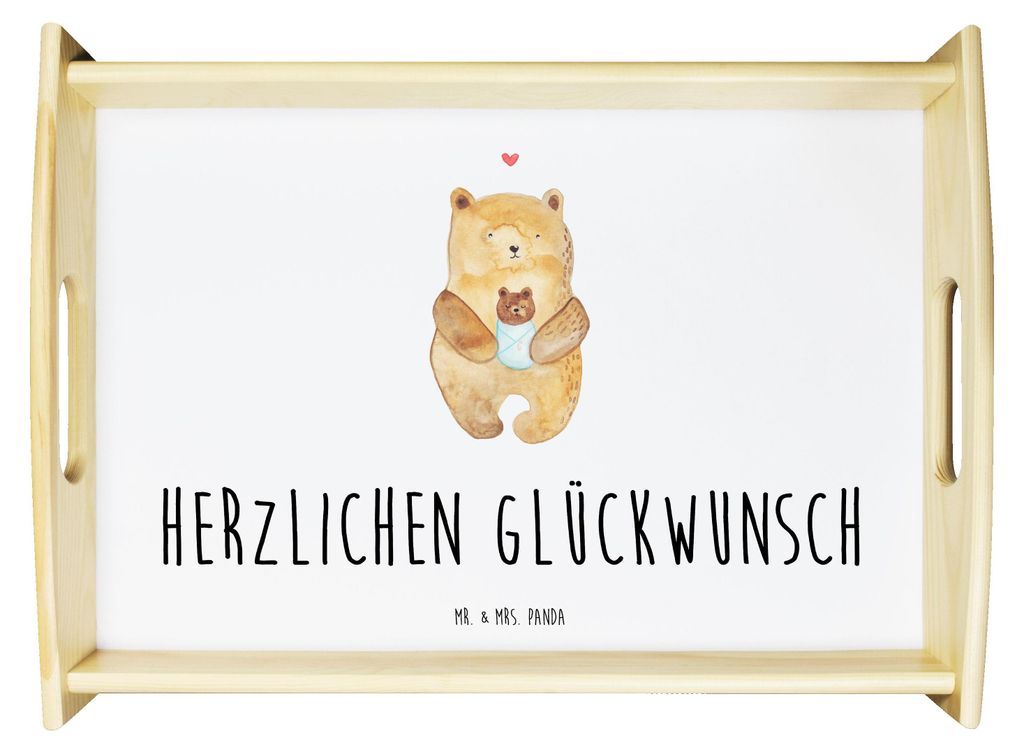 Mr. & Mrs. Panda tragetablett Bär Baby - Weiß - Geschenk, Servier Tablett, Geburt, Dekotablett, Neffe, Eltern, essenstablett, Deko, Geburtstag, h...