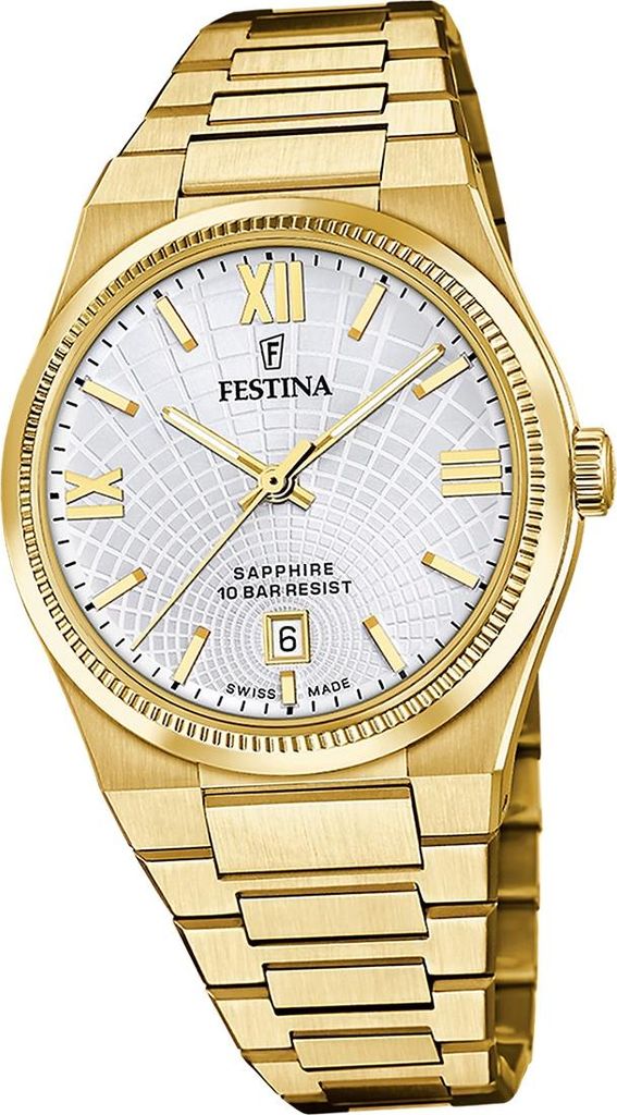 Festina Herrenuhr Swiss Made Armbanduhr Edelstahl gold D2UF20057/1