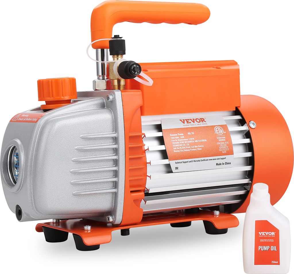 VEVOR Vakuumpumpe 150W Unterdruckpumpe 1-stufig Klimaanlage Pumpe 100L/min Durchfluss 1440U/min Drehzahl 0,64/1,27cm SAE Einlass Vakuumgeräte 5Pa ...