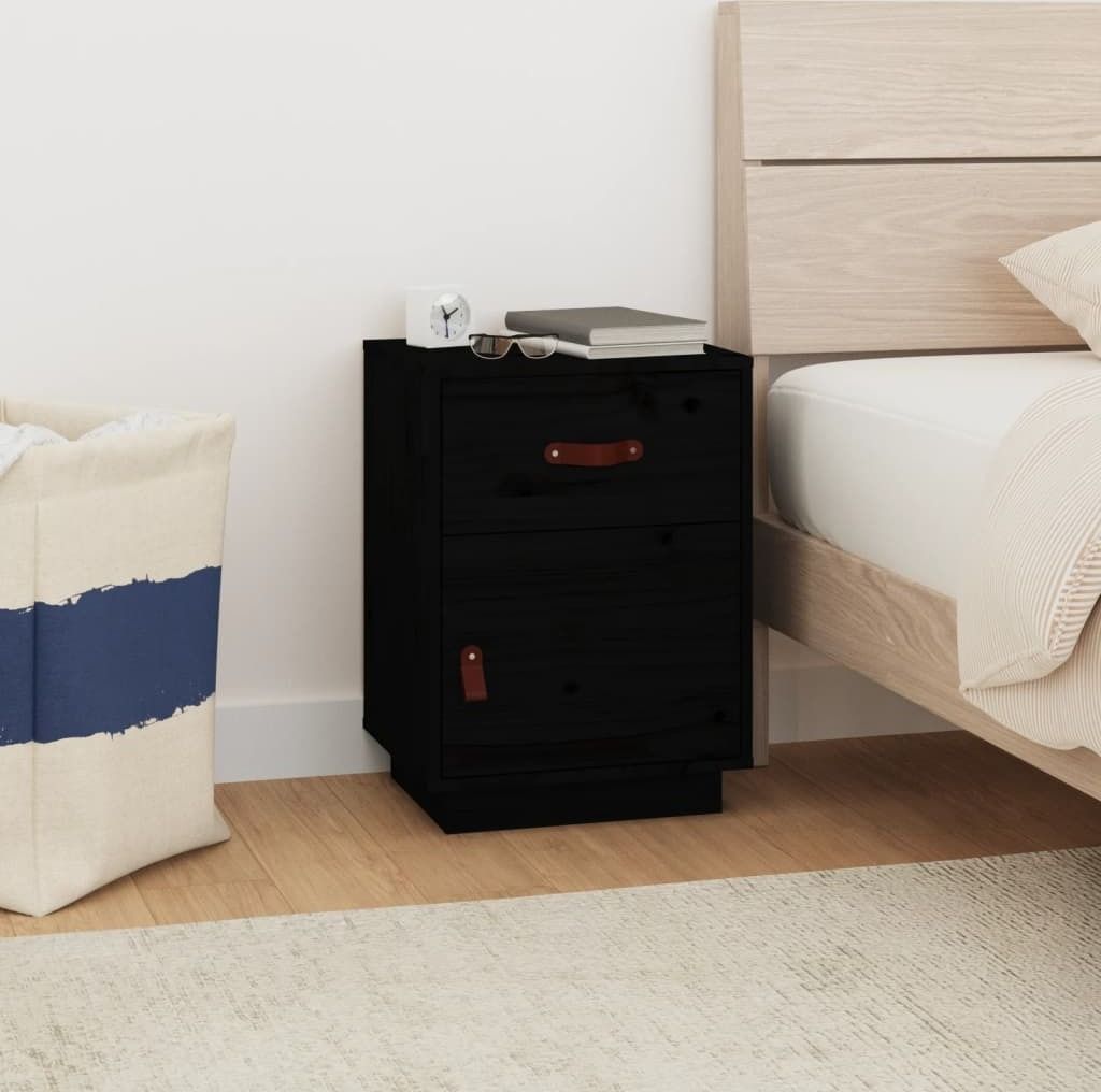 vidaXL Nachttisch Schwarz 40x34x55 cm Massivholz Kiefer - Nachttisch - Nachttische - Schrank - Nachtschrank