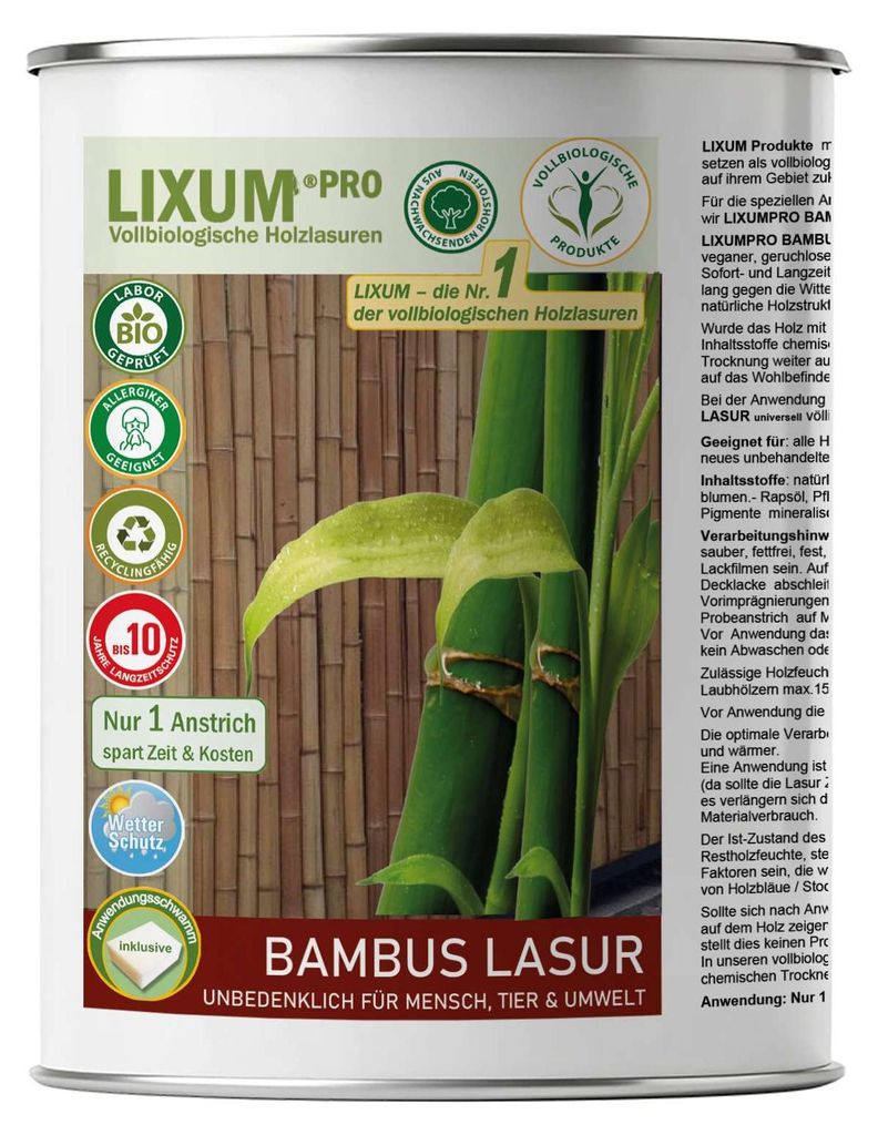 LIXUM Pro Biologischer Wetterschutz Bambus Holzlasur Produktbild 