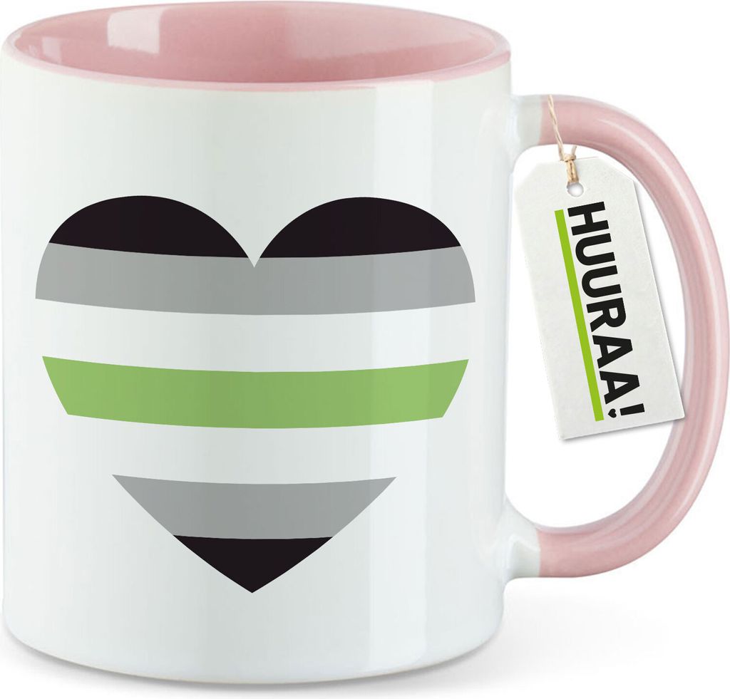 Huuraa Kaffeetasse Agender Pride Flagge LGBTQ Herz 330ml Rosa Keramik Kaffeebecher Geschenkidee