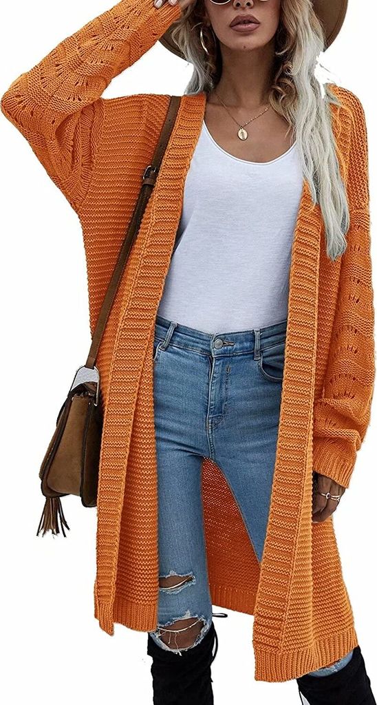 ASKSA Damen Strickmantel Lang Fledermausärmel strickcardigan Pullover Outwear, Gelb, L