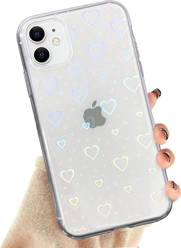 Hülle für Apple iPhone 11 Hülle Silikon transparent Holo Herzen