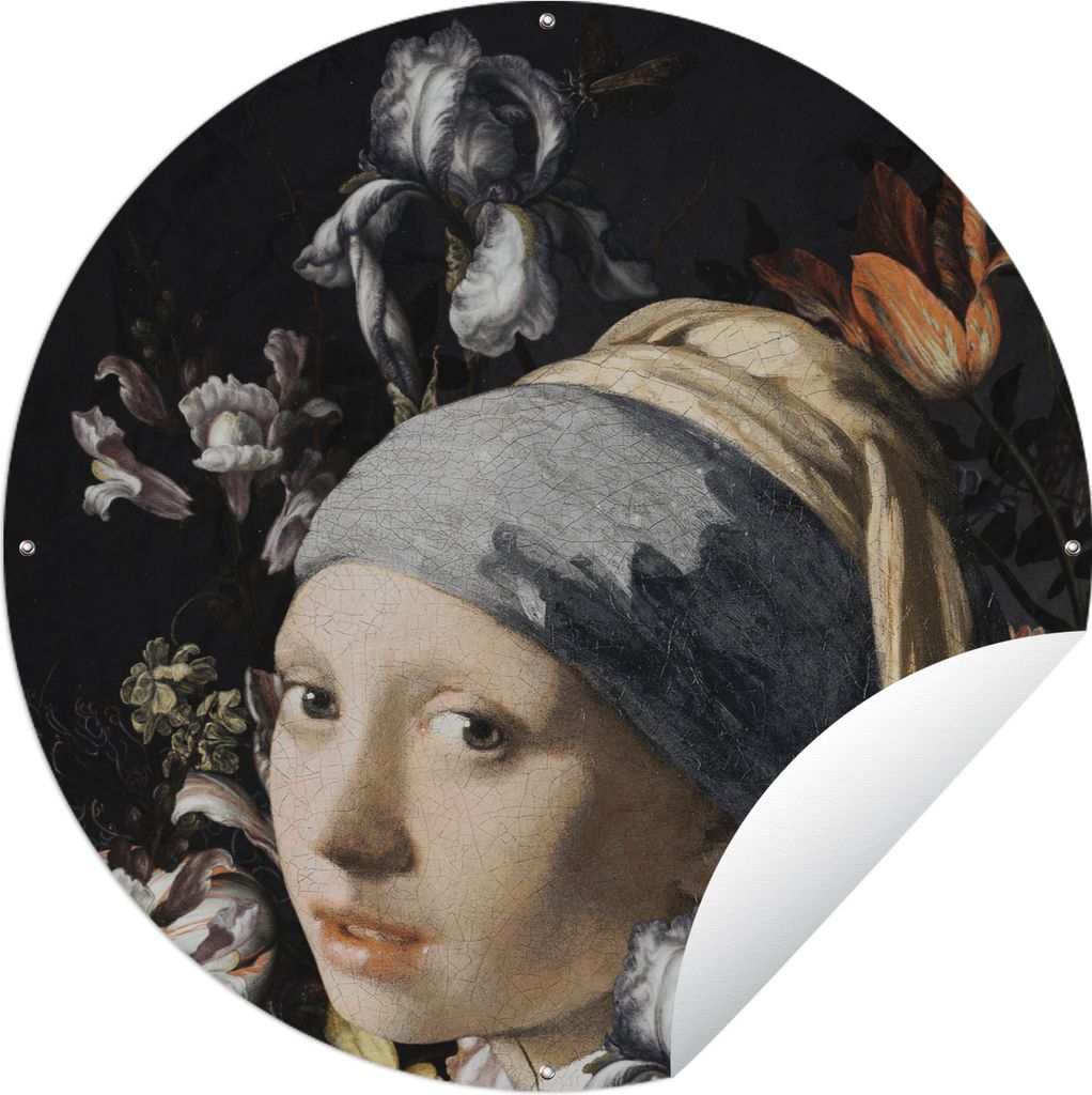 MuchoWow Gartenposter Outdoor-Poster Rund Gemälde - Blumen - Vermeer Ø 120 cm Gartendeko Rundes Poster draußen