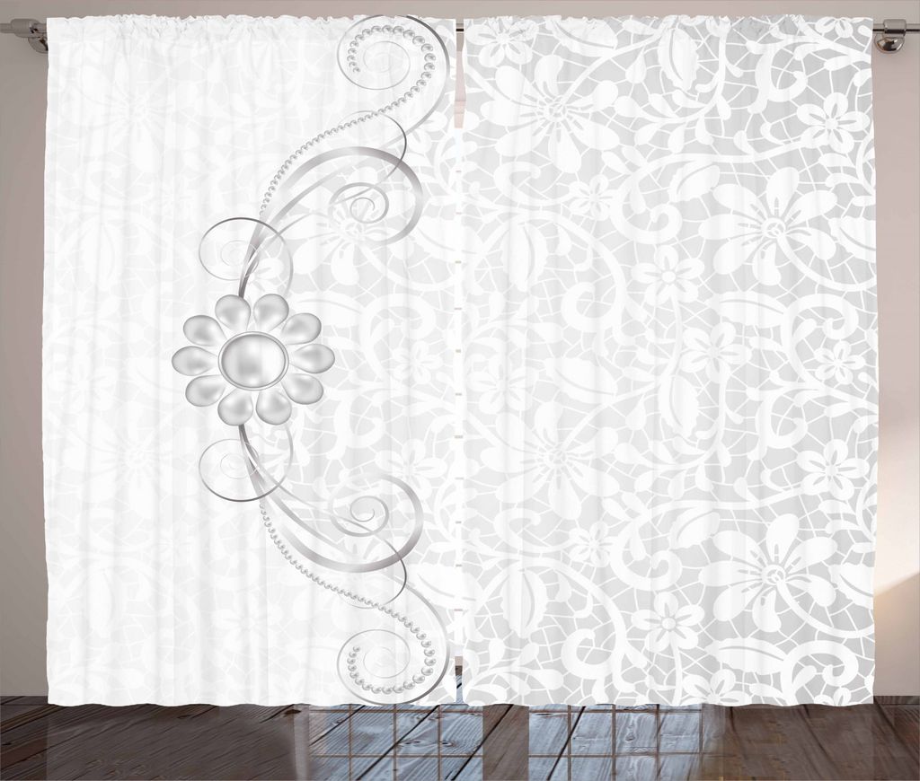 ABAKUHAUS Grau Rustikaler Gardine, Braut Flourish Motive, Schlafzimmer Kräuselband Vorhang mit Schlaufen und Haken, 280 x 245 cm, Grau weiß