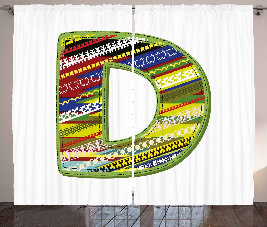 ABAKUHAUS Buchstabe D Rustikaler Vorhang, Schreiben Ornament Retro, Wohnzimmer Universalband Gardinen mit Schlaufen und Haken, 280 x 245 cm, Mehrfa...