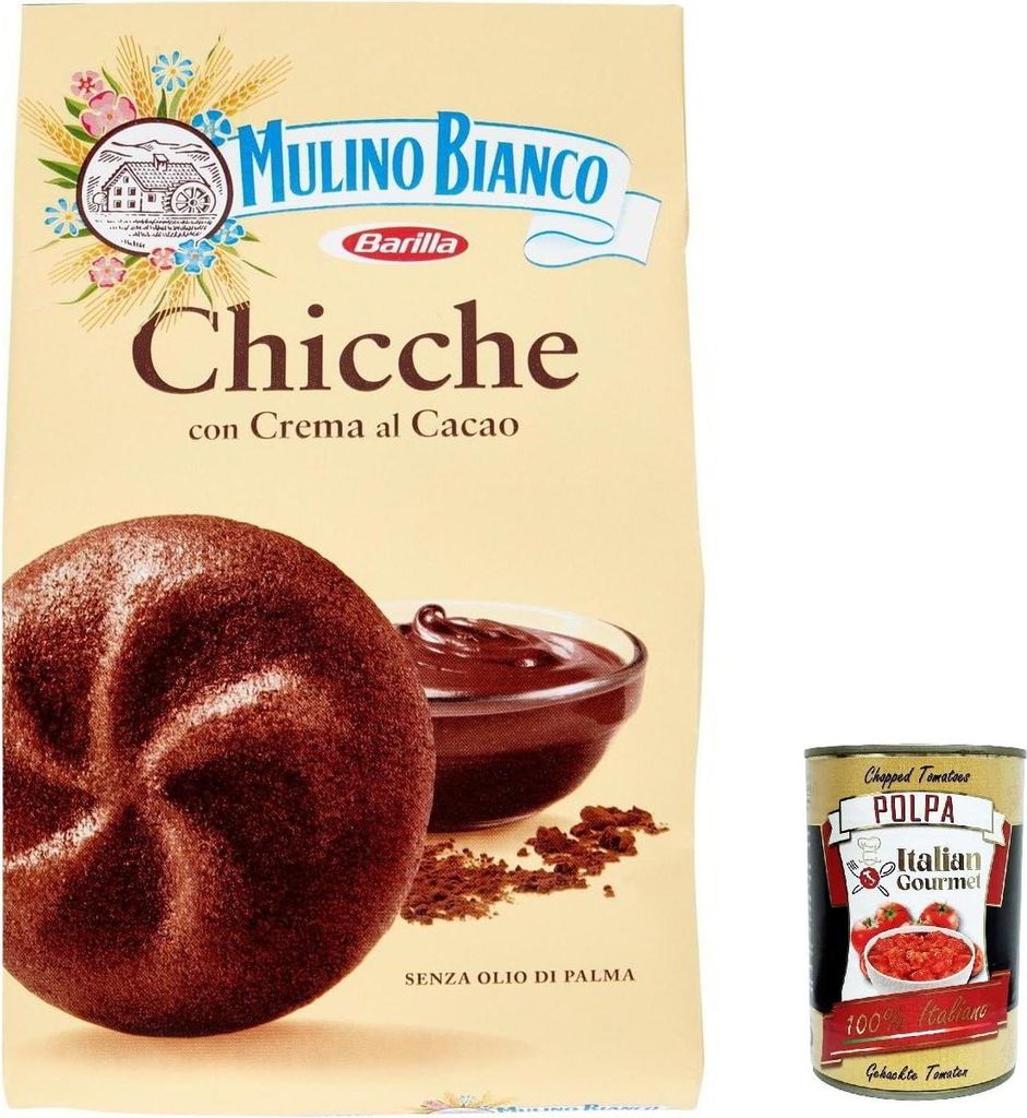 12x Mulino Bianco Kekse mit Schokolade Kakao Chicche di cacao, cookies cocoa Kuchen 200g + Italian Gourmet polpa 400g