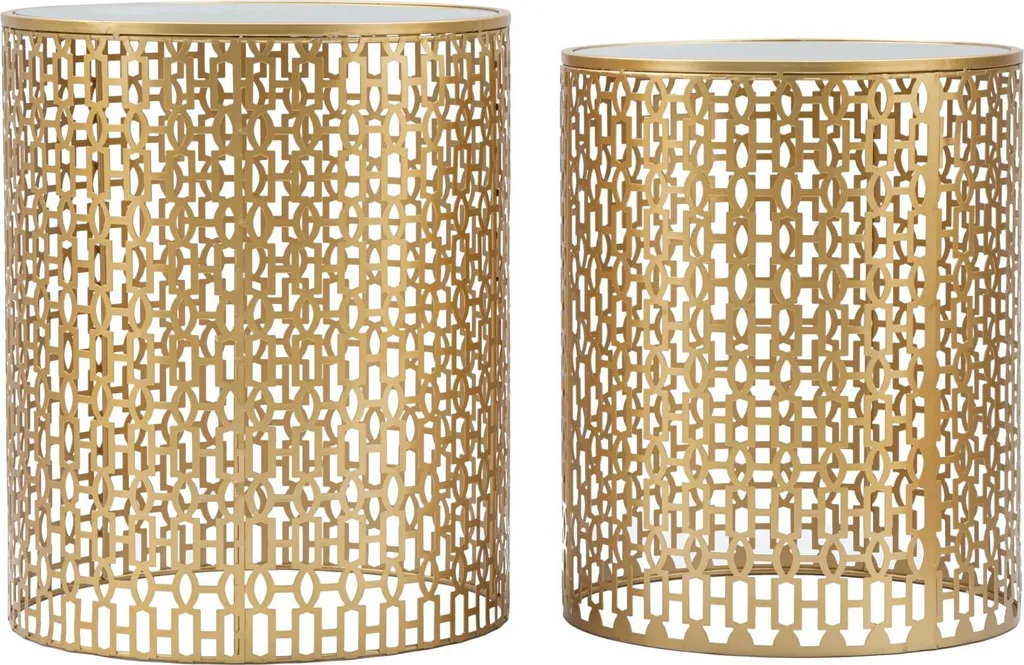Table d'Appoint Or Finition Luxueuse - Set de 2 Guéridons Métal 41 cm