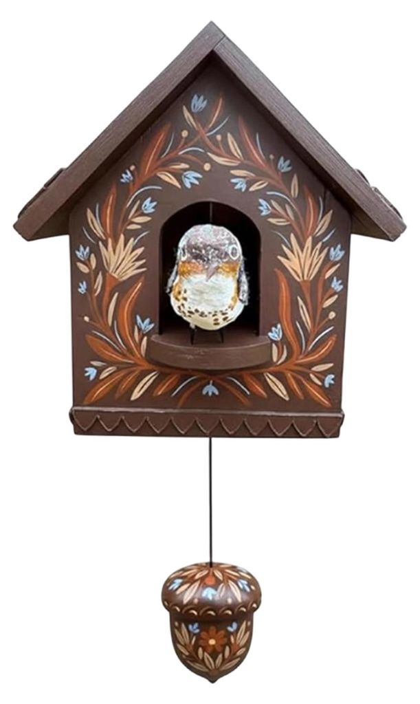 Verspielte kinetische Vogelhaus-Wanddekoration, handgefertigtes dekoratives Holzornament, Patchwork-Gartendekoration
