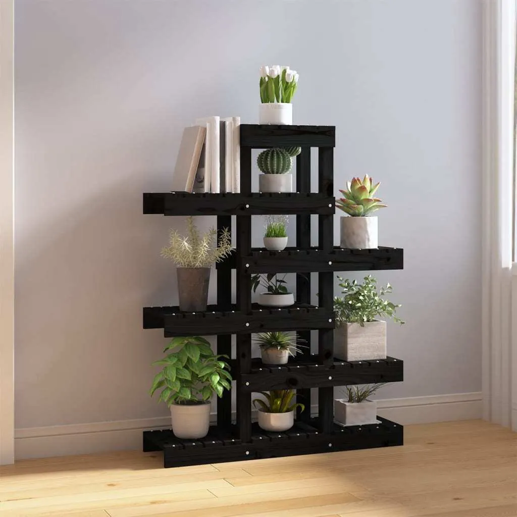 Scaffale Porta Piante Moderno Nero 110cm - Legno di Pino Massiccio - 3