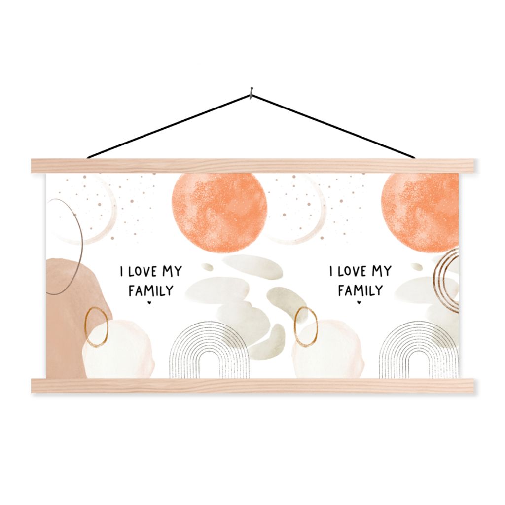 MuchoWow Textilposter Zitate - Sprichwörter - Ich liebe meine Familie 120x60 cm mit holzfarbenen Rahmen - Klemmleiste