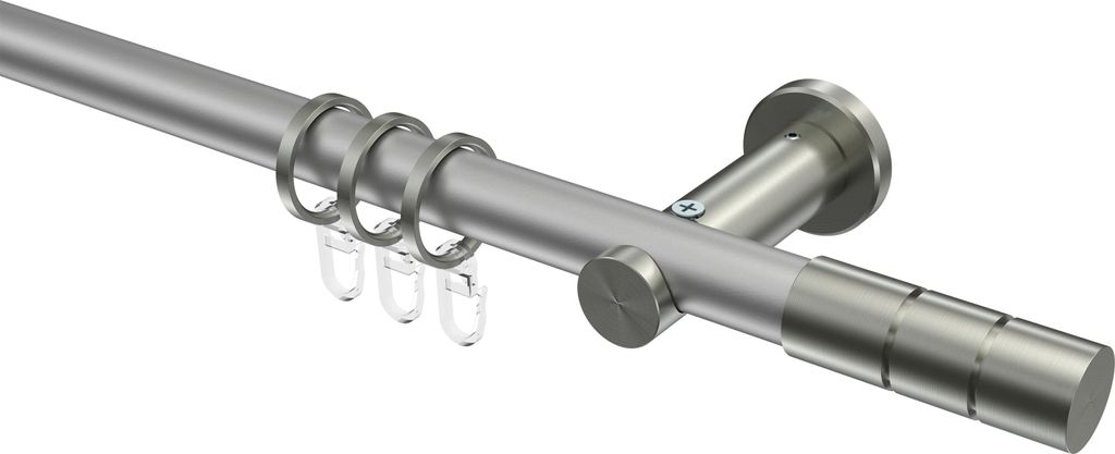 Interdeco Gardinenstange / Vorhangstange Silbergrau / Edelstahl-Optik, Typ Platon Elanto (Rillenzylinder), 20 mm Ø 1-läufig, 360 cm