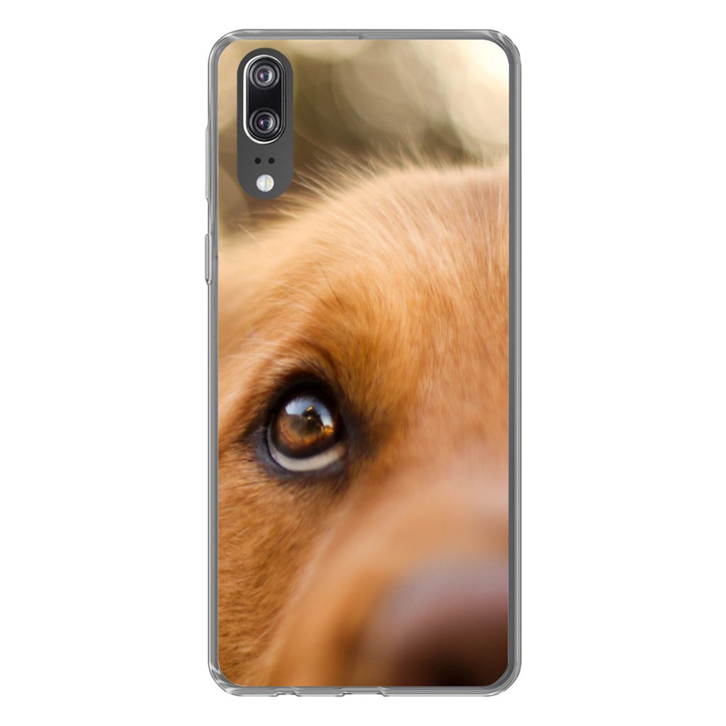MuchoWow Handyhülle Schutzhülle Hülle für Huawei P20 Das Glitzern im Auge des Golden Retrievers Silikon Softcase Handy Hülle - Hardcover