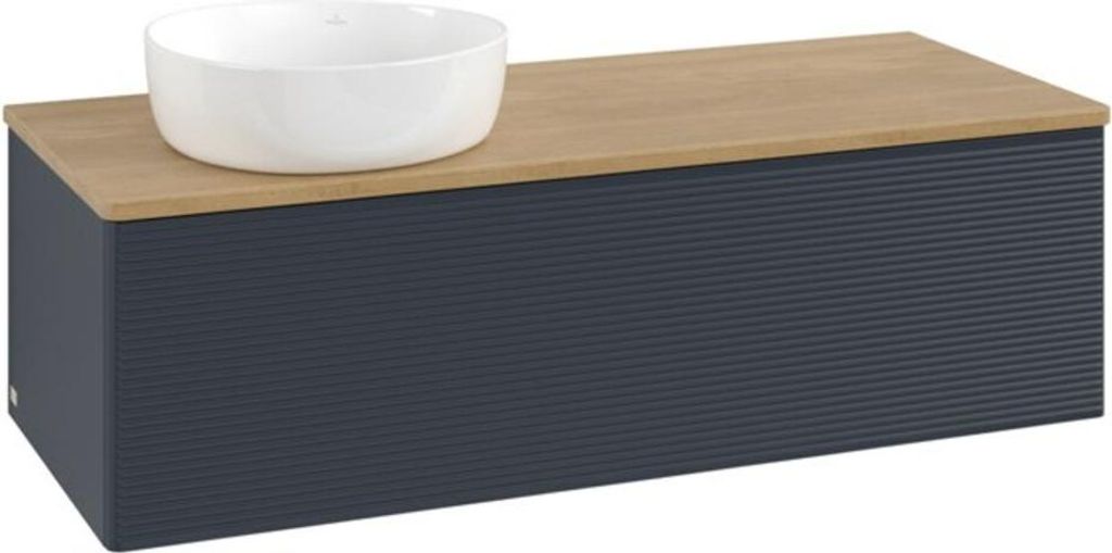 V&B Waschtischunterschrank mit Frontstruktur, mit Beleuchtung Antao 120x36x50cm, WBP hon. Oa, md bl. m Lac