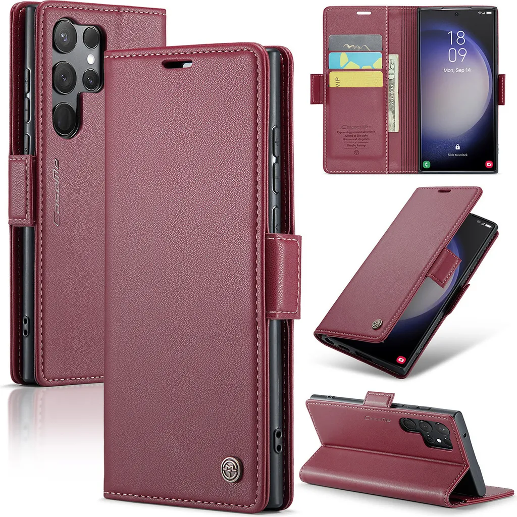 Galaxy S23 Ultra 5G Case, RFID Blocking Card, Advanced Flip Custodia in pelle con funzione Stand per Samsung Galaxy S23 Ultra 5G Red