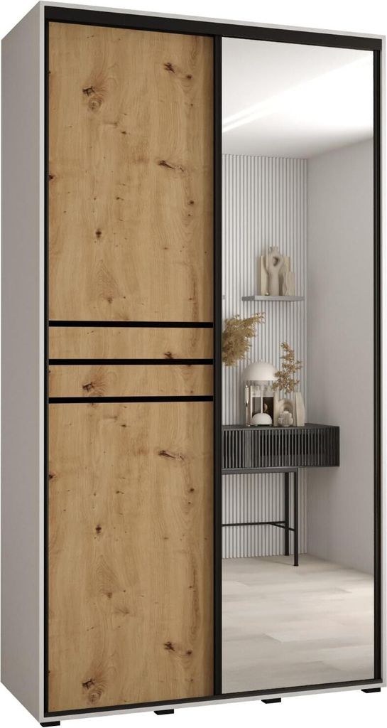 MEBLE KRYSPOL Cannes 11 Schrank mit 2 Schiebetüren - 205,2x140x45 cm - Weiß Artisan Schwarz