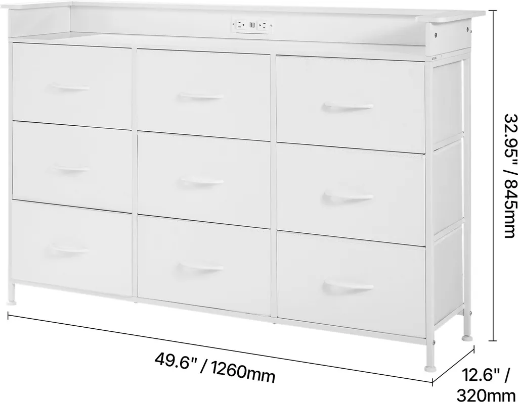 Commode VEVOR Blanche avec Prises de Courant et Éclairage LED Intégré - 8