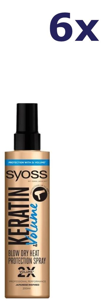 6x Syoss Heatspray 200 ml Keratin Volume