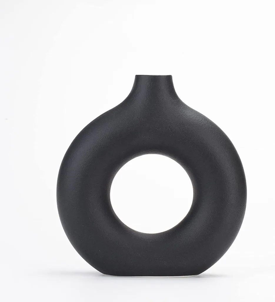 Vase anneau en céramique noire décoration de table style scandinave