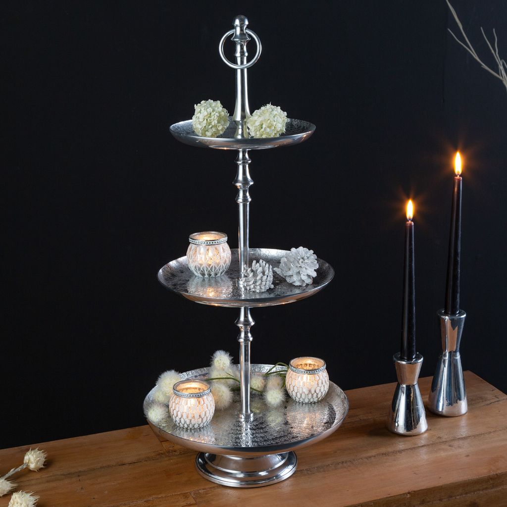 Elegante Etagere ORIENT 65cm silber im Wild Hammerschlag Produktbild 