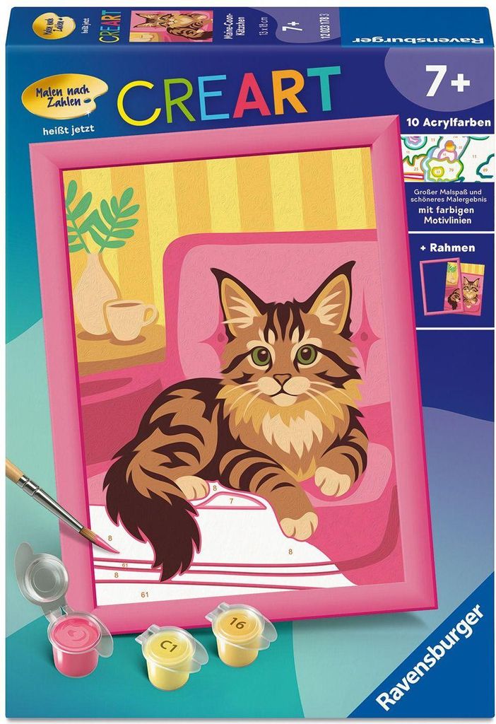 CreArt, Malen nach Zahlen Kinder - Maine-Coon-Kätzchen