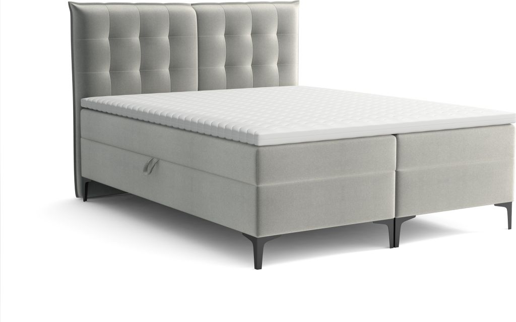 Emoebel24 Boxspringbett mit Topper und 2 Bettkasten, Polsterbett, Doppelbett 140x200 cm Enjoy Hellgrau