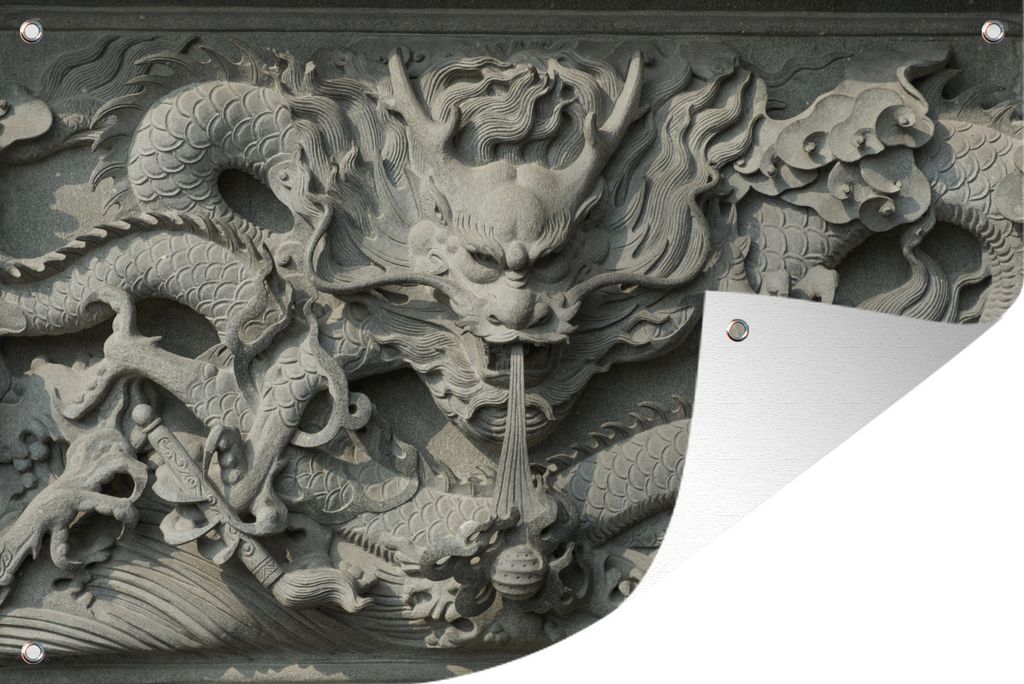 MuchoWow 120x80 cm Outdoor-Poster Gartendeko Sichtschutz Garten Poster für den Garten Ein chinesischer Drache mit vielen Details