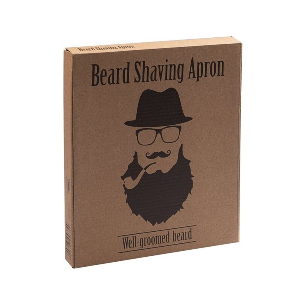 A cardboard box for a beard shaving apron.