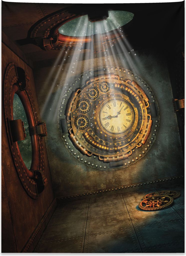 Abakuhaus Fantasie Wandteppich, Uhr Dream Sky Fiction aus Weiches Mikrofaser Stoff Kein Verblassen Klare Farben Waschbar, 110 x 150 cm, Braun und Teal