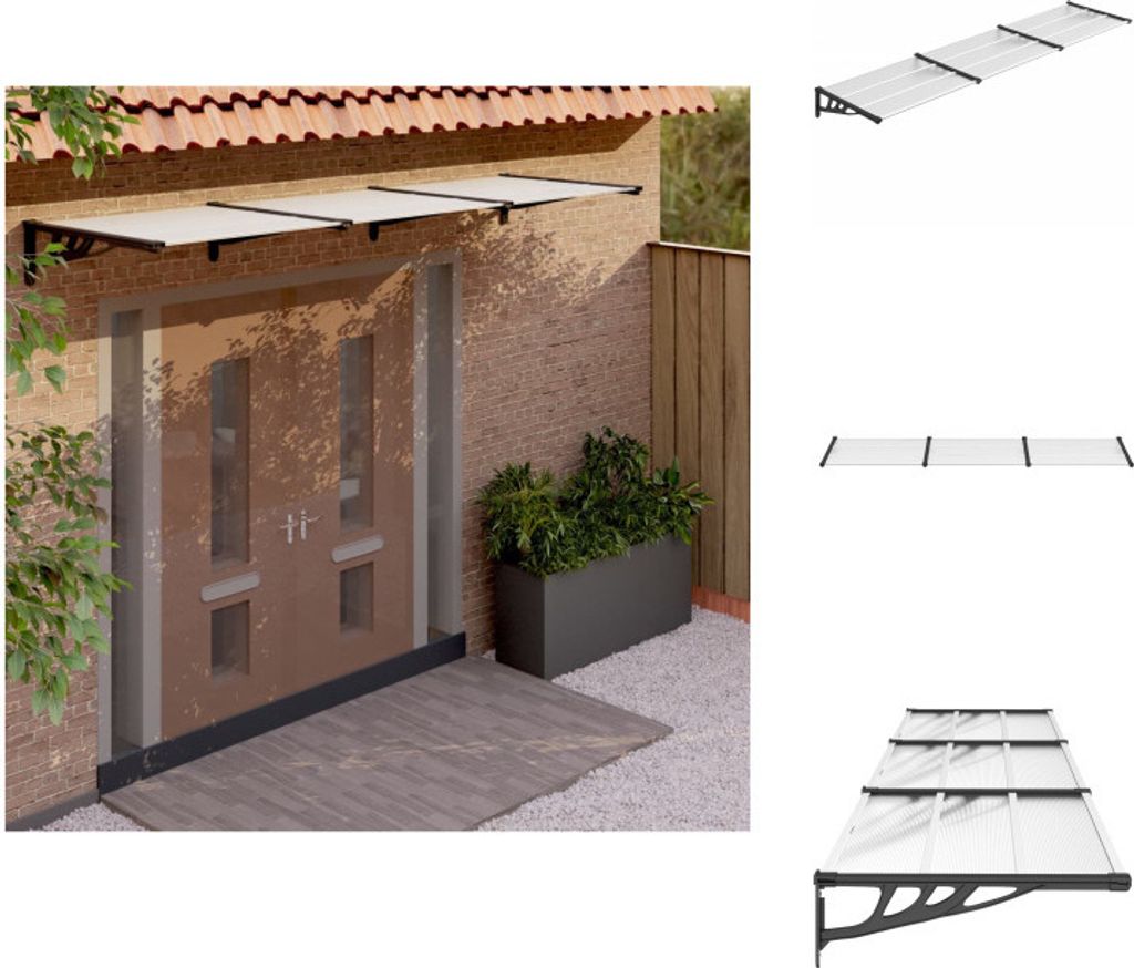 vidaXL Türvordach Schwarz und Transparent 358,5x90 cm Polycarbonat - Markisen