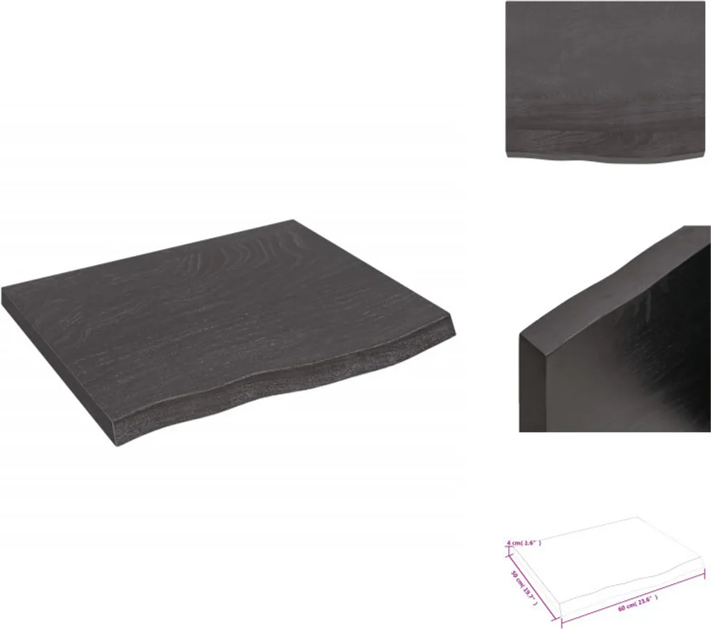 vidaXL Mensola a Muro Grigio Scuro 60x50 cm Legno Massello Rovere