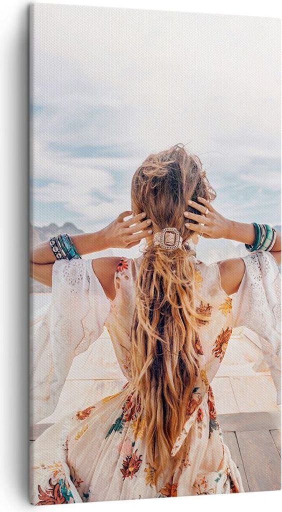 Bild auf Leinwand - Leinwandbild - Einteilig - Frau Boot Rücken - 45x80cm - Wand Bild - Wanddeko - Wandbilder - Leinwanddruck - Bilder - Wanddekor...