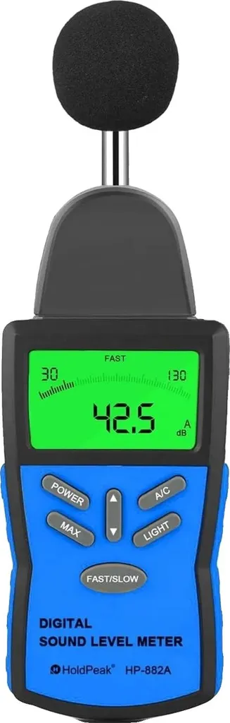 Sonomètre avec écran LCD rétroéclairé et plage de mesure 30-130 dB