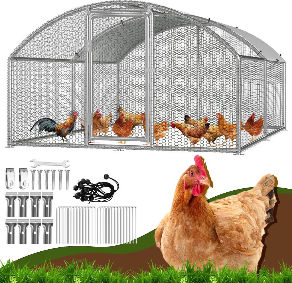 Fiqops Hühnerstall Freilaufgehege 3x4x2 M – Verzinkter Stahl, Kuppelförmiges Dach Mit PE-Planen, Abschließbare Tür – Für Hühner, Enten, Kaninchen