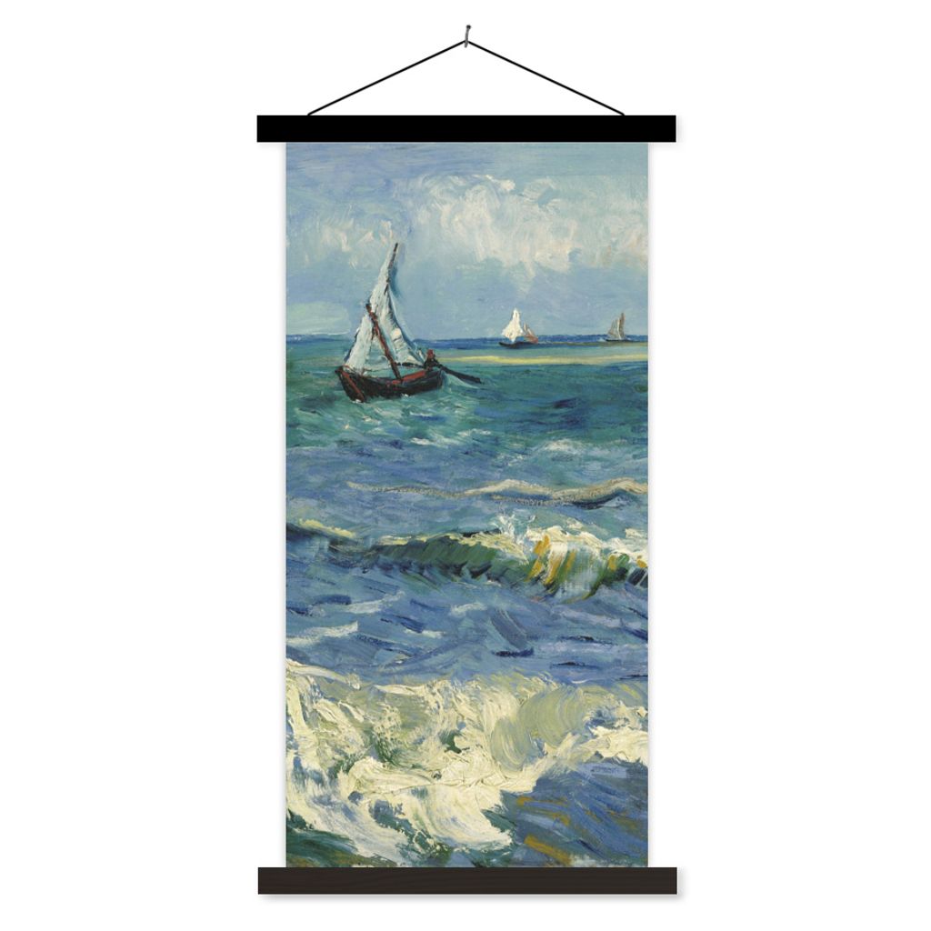 MuchoWow Textilposter Meereslandschaft bei Les Saintes-Maries-de-la-Mer - Vincent van Gogh 40x80 cm mit schwarzem Rahmen - Wandemalerei