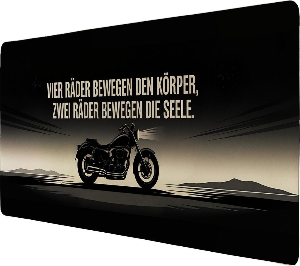Biker-Motiv Schreibtischunterlage 69x31cm XXL Mauspad mit Spruch für
