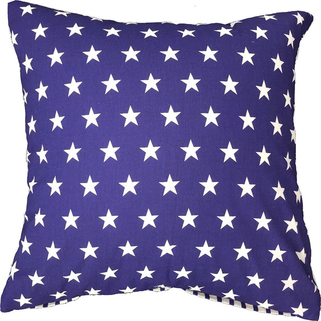 Baumwoll-Kissenbezug 50x60 Weiß-Blau Sterne Streifen