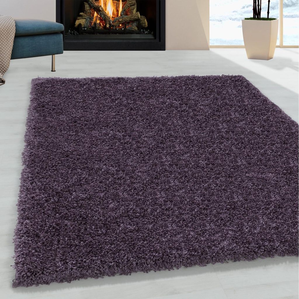 Wohnzimmerteppich mit flauschigem Design, weicher Flor, einfarbig lila Schlafzimmerteppich 120 cm Rund