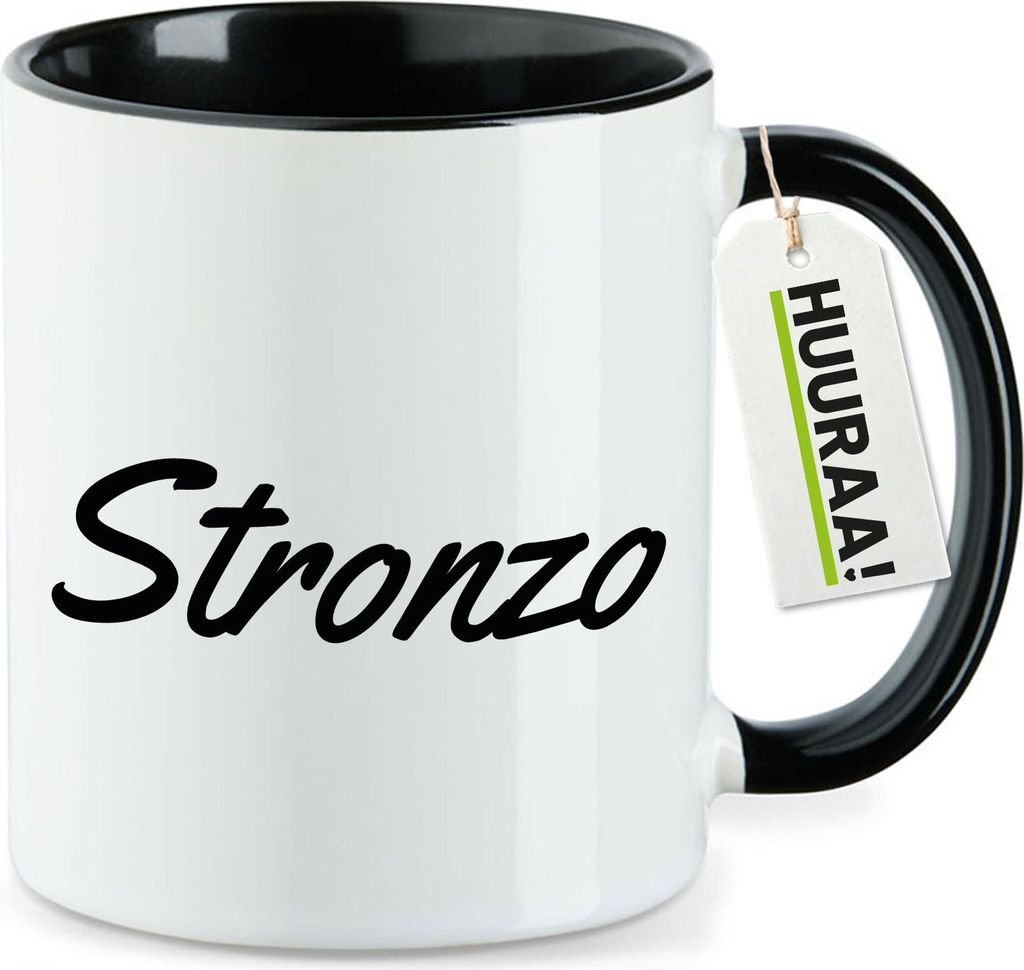 Huuraa Kaffeetasse Stronzo italienisch Schriftzug 330ml Schwarz Keramik Kaffeebecher Geschenkidee