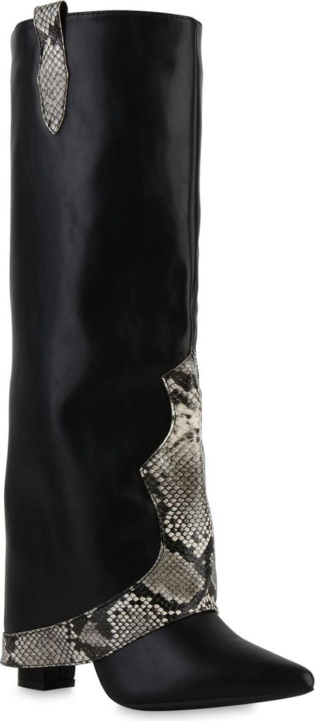 VAN HILL Damen Leicht Gefütterte Cowboystiefel Stiefel Spitze Prints Schuhe 841836, Farbe: Schwarz Snake, Größe: 36
